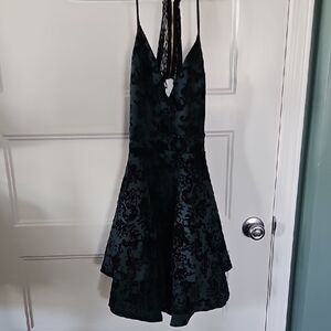 Windsor Black Fit and Flare Velvet Design Dress